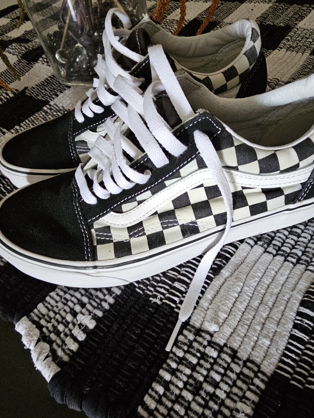 Vans Checkerboard Old Skool Lace-Up Sneakers in Black/White Men's 7.5 Women's 9